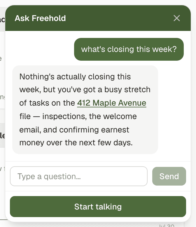 The voice search window answering a question about the week's closings