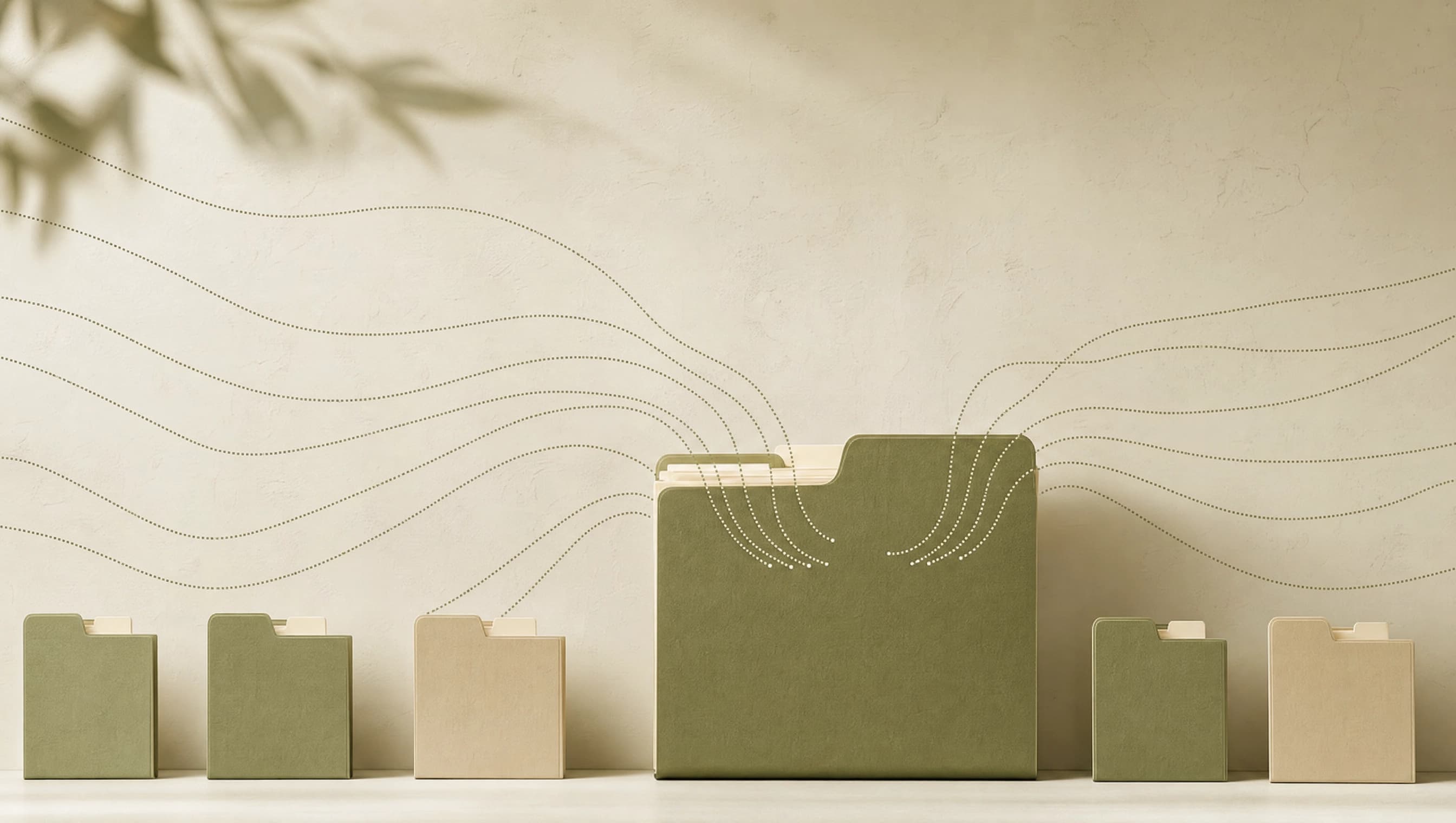 A row of small file folders beside one oversized folder absorbing dotted lines from every direction, representing the client who consumes the most time